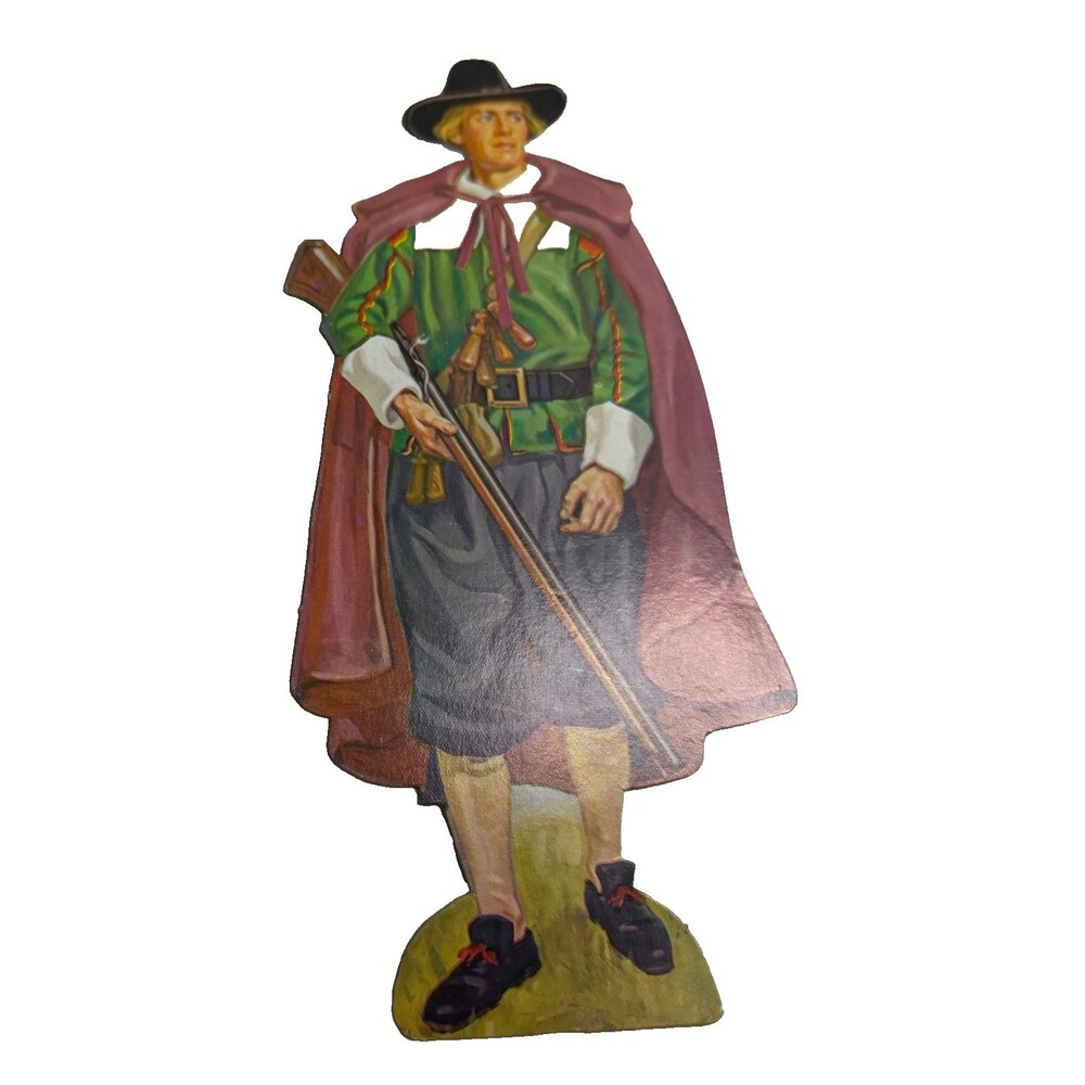 VTG DENNISON THANKSGIVING PILGRIM MAN DIECUT CARDBOARD DECORATION 8.5”